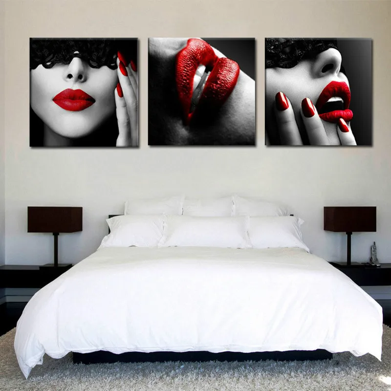 Woman Sexy Red Lips Poster Wall Art Canvas Painting Nordic Wall