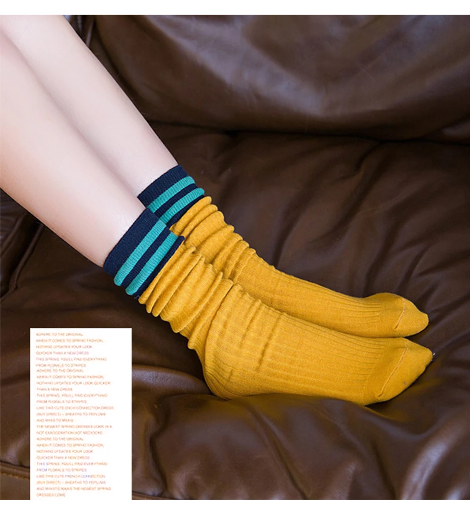 Harajuku Autumn And Winter Warm Fashion Two Bar Stripes Casual Cute Female New Pile In Tube Socks Cotton Japan and South Korea (3)