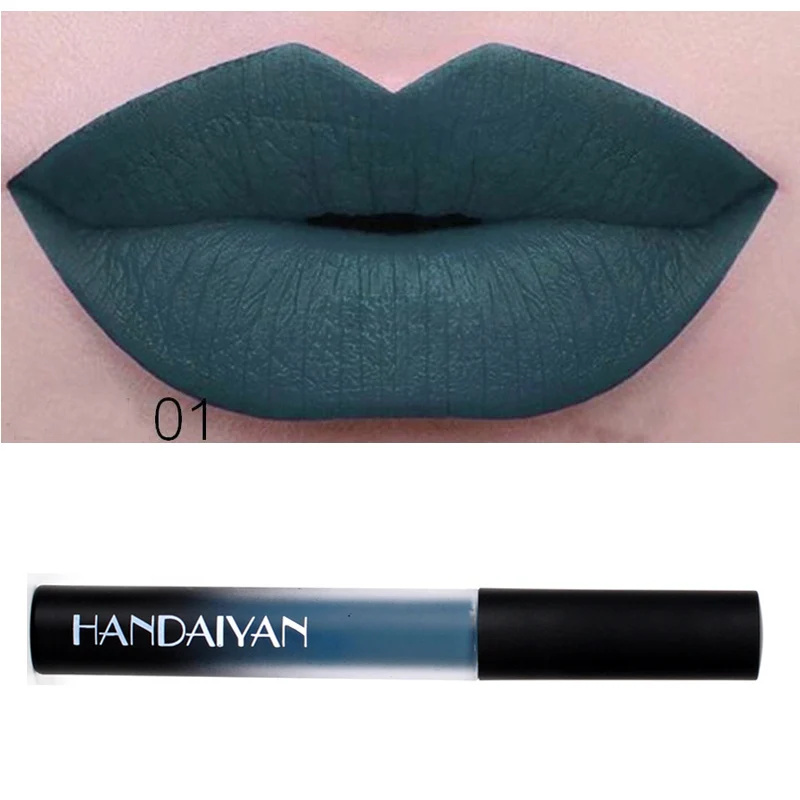 NEW Fashion Liquid Matte HANDAIYAN Lipstick Velvet Lip Gloss Waterproof Peacock blue Gothic Vampire Lip Gloss Cream Cosmetics
NEW Fashion Liquid Matte HANDAIYAN Lipstick Velvet Lip Gloss Waterproof Peacock blue Gothic Vampire Lip Gloss Cream Cosmetics