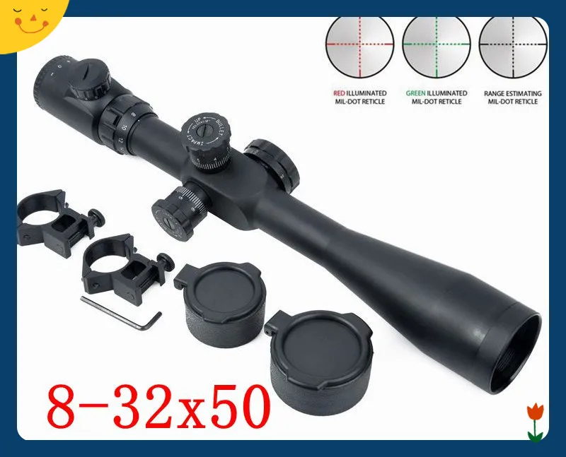 Tactical Rifle Scope 8-32X50 SF Sniper Optics Mil Dot RBG Illumination Hunting Rifle Sight Shooting Riflescope with 20mm Mount
Tactical Rifle Scope 8-32X50 SF Sniper Optics Mil Dot RBG Illumination Hunting Rifle Sight Shooting Riflescope with 20mm Mount