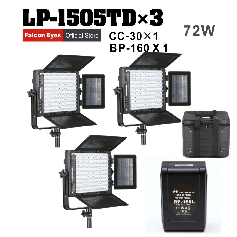 Falcon Eyes 3XLot 72W LED Panel Photography Video Light Panel Dimmable LED Studio light LP-1505TD with battery BP-160
Falcon Eyes 3XLot 72W LED Panel Photography Video Light Panel Dimmable LED Studio light LP-1505TD with battery BP-160