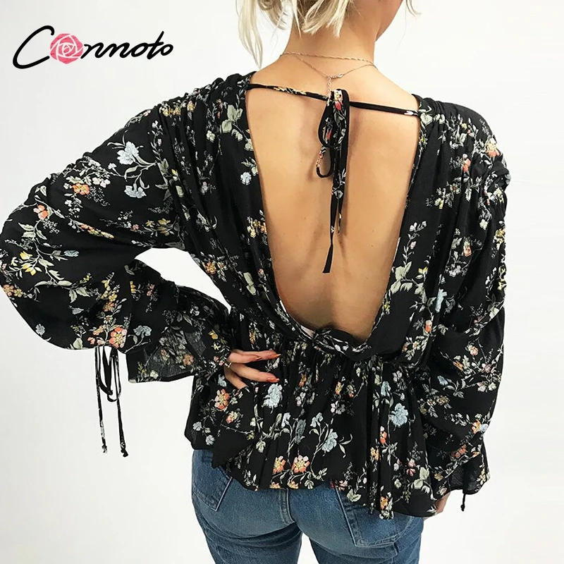 Conmoto Backless Flower Print Casual Women Tops and Blouse V-Neck Long Sleeve Drawstring Ladies Tops Autumn Streetwear Camisa
Conmoto Backless Flower Print Casual Women Tops and Blouse V-Neck Long Sleeve Drawstring Ladies Tops Autumn Streetwear Camisa