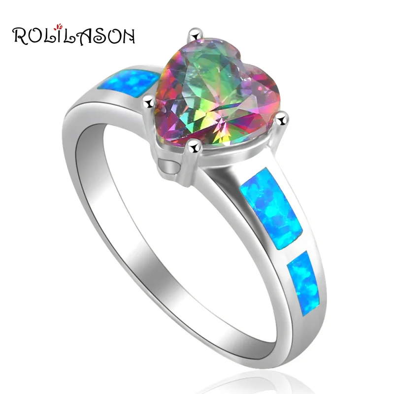 ROLILASON Romantic style Heart Mystic Zircon Rings Blue fire Opal 925 Silver fashion wedding gift Jewelry for women OR643
ROLILASON Romantic style Heart Mystic Zircon Rings Blue fire Opal 925 Silver fashion wedding gift Jewelry for women OR643