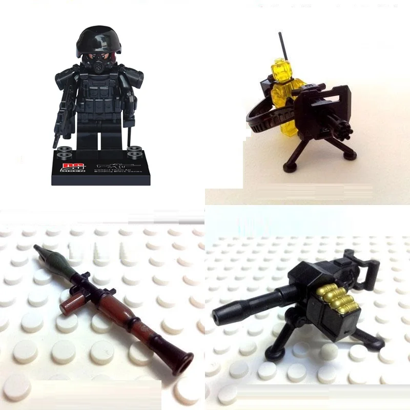 4pcs/set Color printing RPG Gatlin M2 military weapons Swat Police Bricks building Block Compatible original Mini figures toys
4pcs/set Color printing RPG Gatlin M2 military weapons Swat Police Bricks building Block Compatible original Mini figures toys