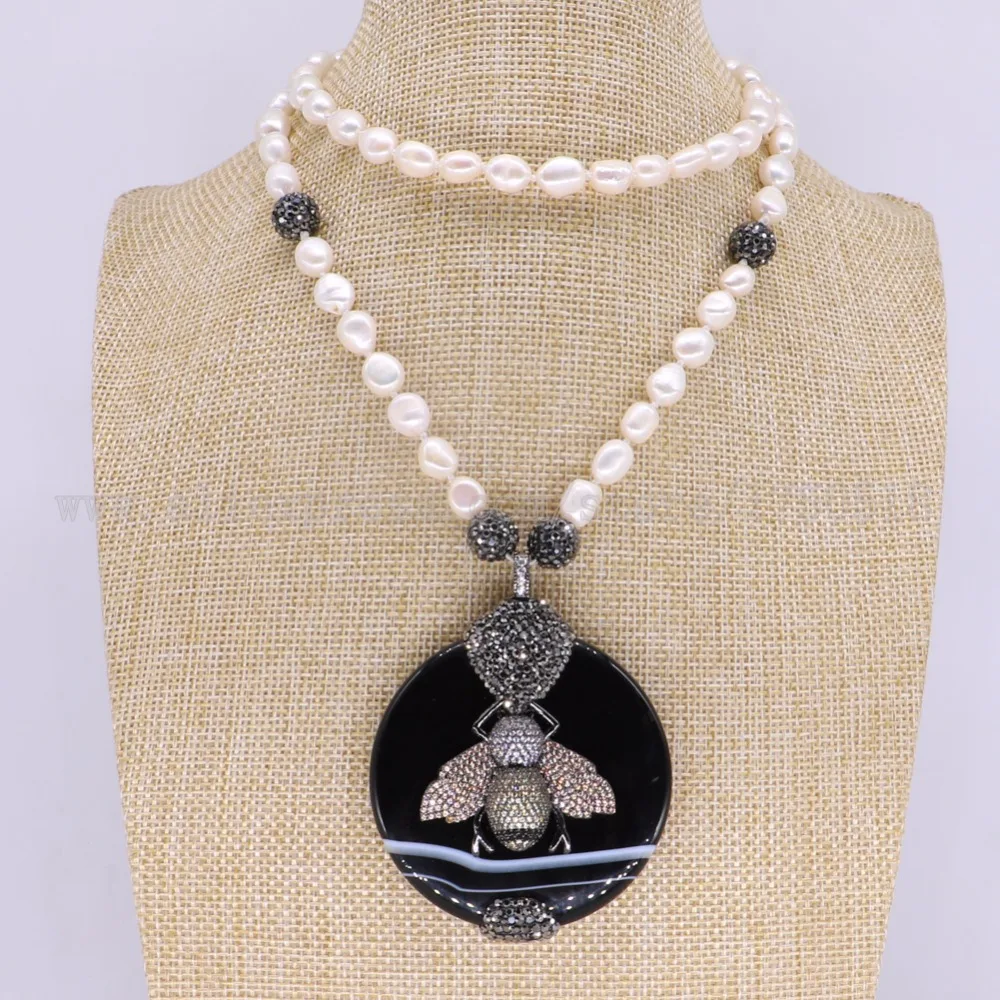 3 pieces necklace pearl necklace black stone beads with bees round pendant gems for women 3174
3 pieces necklace pearl necklace black stone beads with bees round pendant gems for women 3174