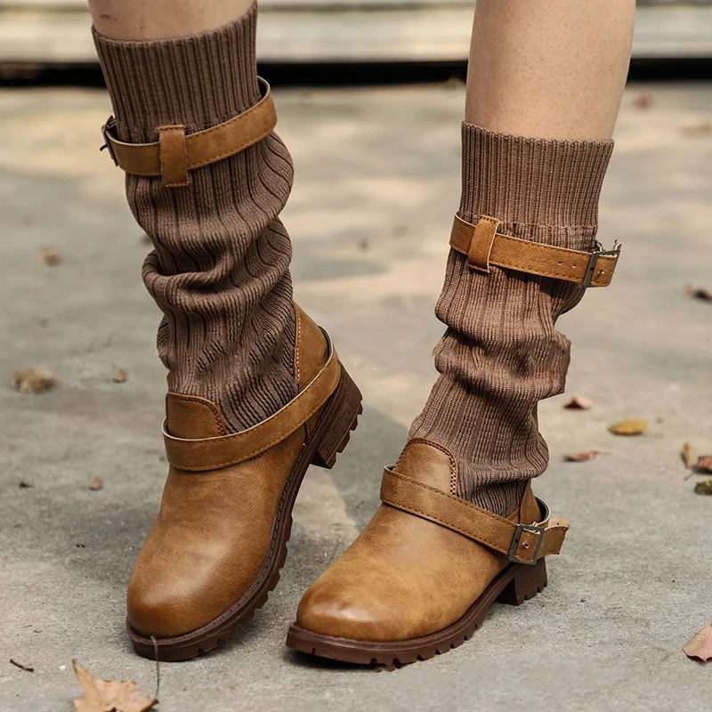 2019 Autumn Winter Women Sock Boots Solid Buckle Slip On Winter Shoes Mid Calf Round Toe Women Boot Bota Feminina Plus Size 43
2019 Autumn Winter Women Sock Boots Solid Buckle Slip On Winter Shoes Mid Calf Round Toe Women Boot Bota Feminina Plus Size 43
