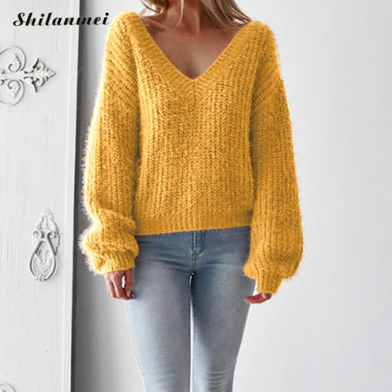 Sexy Deep V Neck Backless Lace Up Sweater Women Winter Warm Knitted Pullover Yellow Red Thick Causal Loose Female Sweater Jumper
Sexy Deep V Neck Backless Lace Up Sweater Women Winter Warm Knitted Pullover Yellow Red Thick Causal Loose Female Sweater Jumper