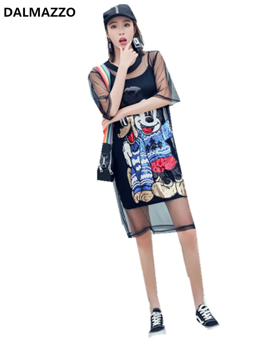 DALMAZZO Lovely 3D Cartoon Styles Mickey Sequined Women Long T-Shirt Loose Dresses Mesh Dress with Lining 2 Pieces Sets
DALMAZZO Lovely 3D Cartoon Styles Mickey Sequined Women Long T-Shirt Loose Dresses Mesh Dress with Lining 2 Pieces Sets