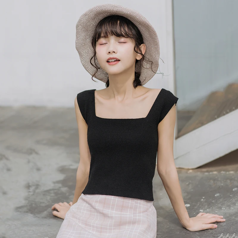 blusas feminina spring summer style autumn 2018 korean women top pure color black knit T-shirt sleeveless vests female Y1388
blusas feminina spring summer style autumn 2018 korean women top pure color black knit T-shirt sleeveless vests female Y1388