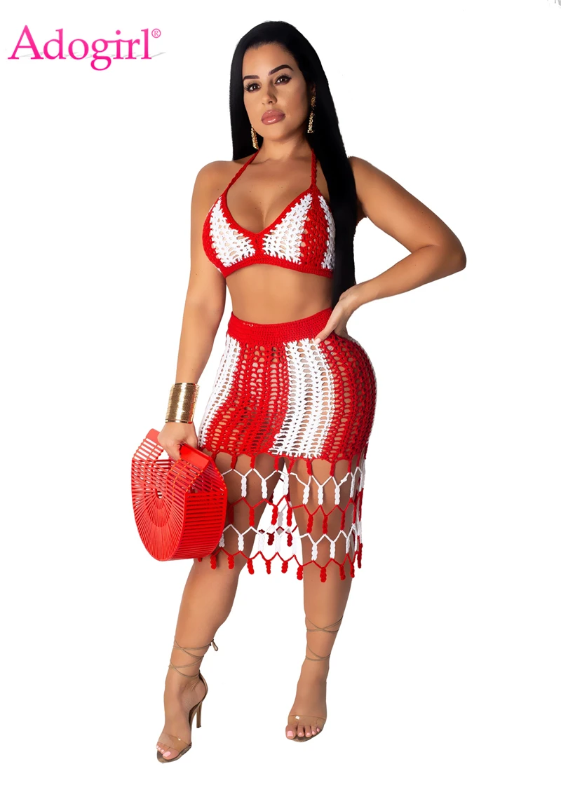 Adogirl Color Patchwork Hand Crochet Beach Dress Two Piece Set Hollow Out Bra Top Bodycon Midi Skirt Summer Women Clothing
Adogirl Color Patchwork Hand Crochet Beach Dress Two Piece Set Hollow Out Bra Top Bodycon Midi Skirt Summer Women Clothing