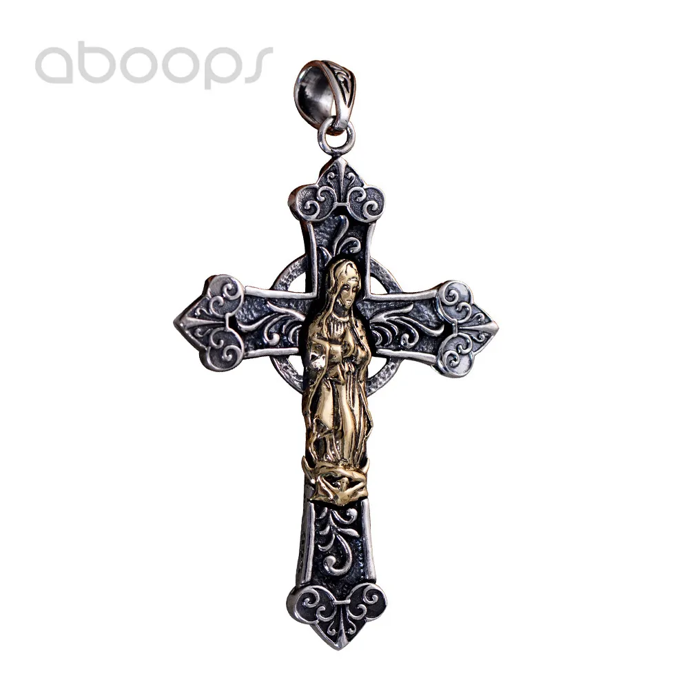 Bicolor 925 Sterling Silver Cross Pendant with Gold Virgin Mary for Men Boys,Free Shipping
Bicolor 925 Sterling Silver Cross Pendant with Gold Virgin Mary for Men Boys,Free Shipping