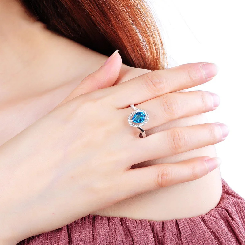 100% стерлингового серебра 925 кольцо для Для женщин темперамент голубой бриллиант