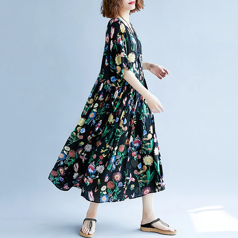 EaseHut Cotton Linen Dress Women Multicolor Floral Print High Waist Pleated Beach Dress Short Sleeve Loose Swing Vacation Wear
EaseHut Cotton Linen Dress Women Multicolor Floral Print High Waist Pleated Beach Dress Short Sleeve Loose Swing Vacation Wear