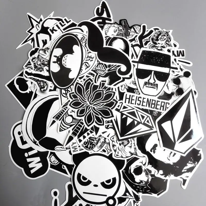 60pcs/Lot Cool Cartoon Stickers Black And White For Luggage Suitcase Skateboard Motor Car Pegatinas Adesivi Waterproof | Игрушки и хобби