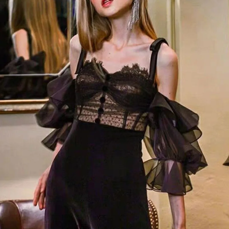 2019 Fashion Sexy Puff Sleeve Mesh Lace Stitching Sling Top + High Waist Velvet Trouser Suit Casual Outfit Women 2 Piece Set
2019 Fashion Sexy Puff Sleeve Mesh Lace Stitching Sling Top + High Waist Velvet Trouser Suit Casual Outfit Women 2 Piece Set