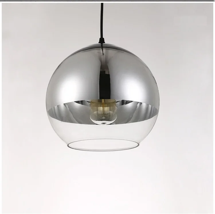 LuKLoy Modern Pendant Light Silver Glass Ball Pendant Lamp Kitchen Island Hanging Lamp Loft Bedside Suspension Lighting Fixtures (2)