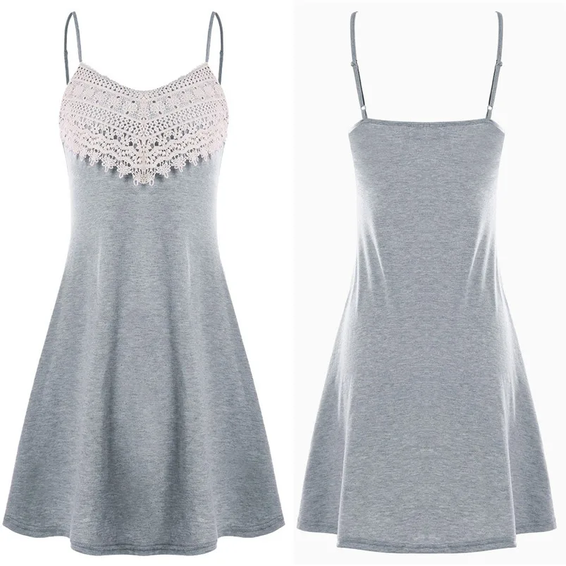 Fashion summer dress 2018 beach dress Womens Crochet Lace Backless Mini Slip Dress Camisole Sleeveless Dress vestidos J08#N (2)