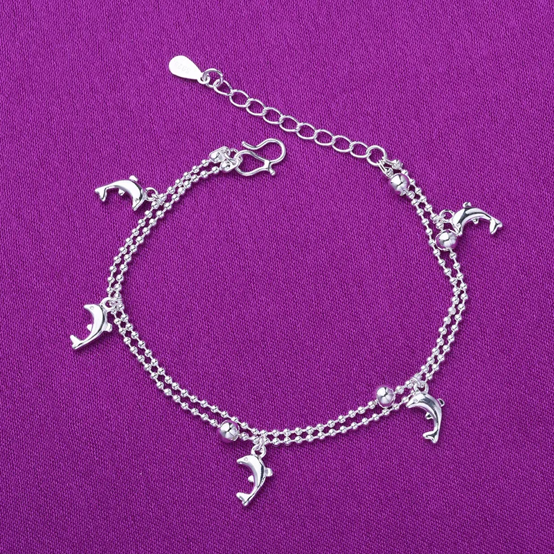 925 Sterling Silver Dolphin Charm Bracelets Link Chain Double Layer Anklet Bracelets For Women Party Wedding Jewelry A180
925 Sterling Silver Dolphin Charm Bracelets Link Chain Double Layer Anklet Bracelets For Women Party Wedding Jewelry A180
