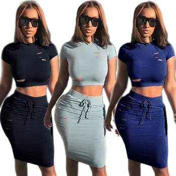 Women Bodycon Short Sleeve Hole Short T shirt Evening Party Cocktail Skirt Set Black Yellow Blue Red
Women Bodycon Short Sleeve Hole Short T shirt Evening Party Cocktail Skirt Set Black Yellow Blue Red