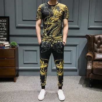 Tracksuit Sportswear Pants Jogger Suit Slim Fit 2-piece Set Harem Pants Summer Dragon Printed Men Set Causal T Shirt Men 2Pcs
Tracksuit Sportswear Pants Jogger Suit Slim Fit 2-piece Set Harem Pants Summer Dragon Printed Men Set Causal T Shirt Men 2Pcs