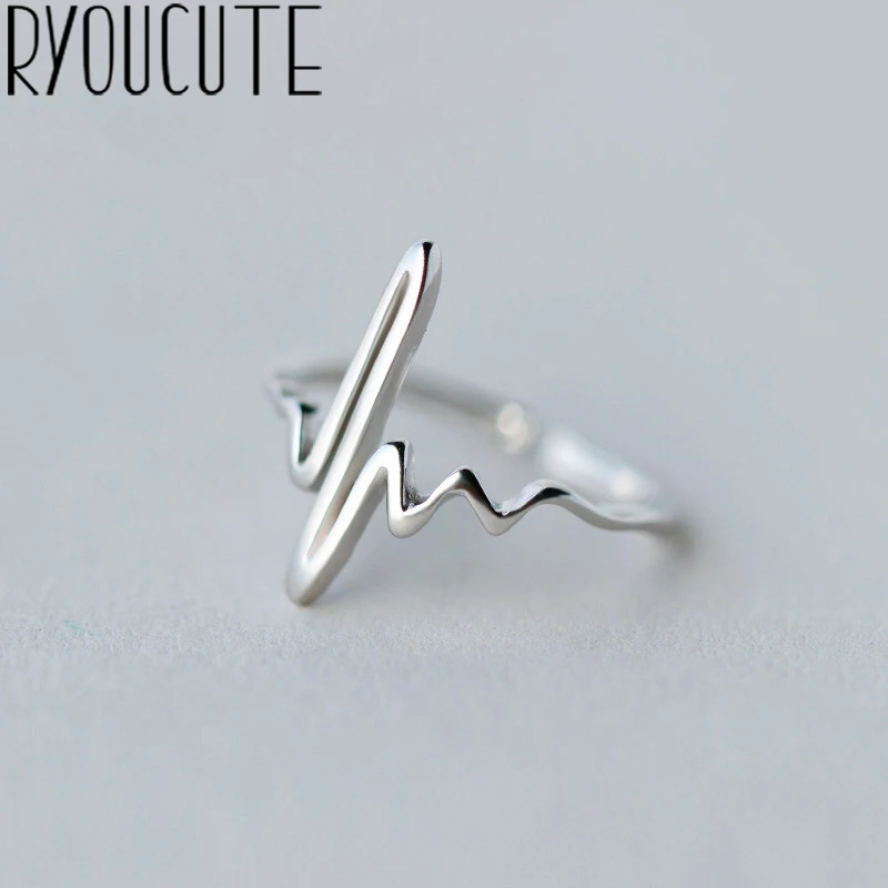 Retro Vintage Silver Color Heartbeat Rings for Women Engagement Jewelry Adjustable Finger Anillos 2019 | Украшения и аксессуары