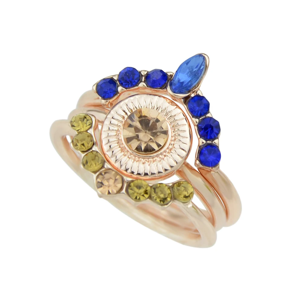 3pcs/set Statement Rings Set Blue Champagne Rhinestone Water Drop Round Shape Finger for Women Wedding Jewelry Accessories | Украшения и