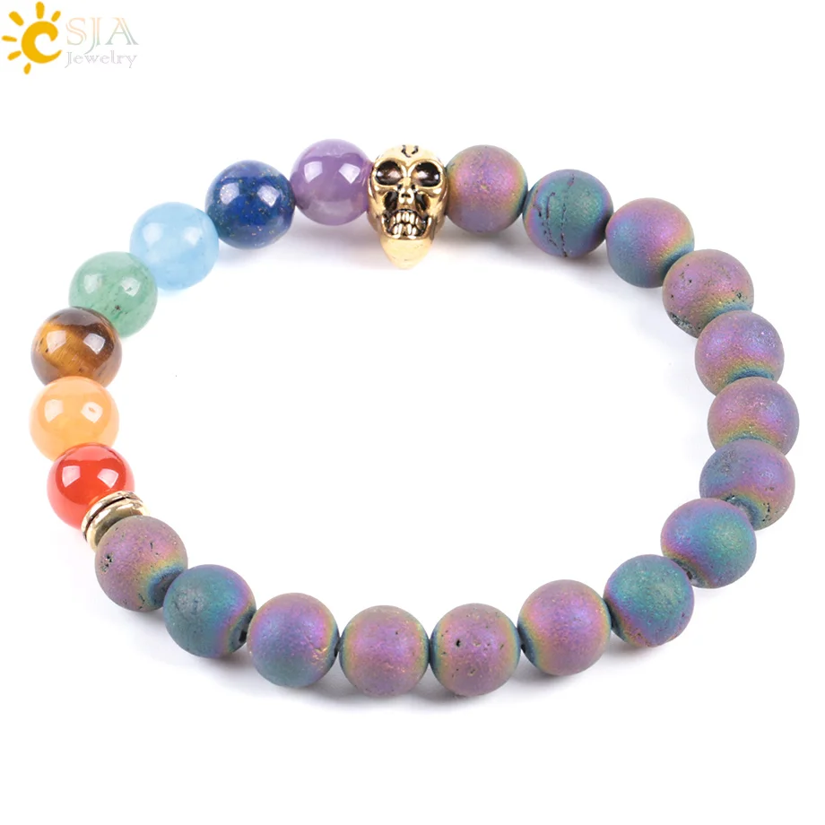 CSJA Natural 7 Chakras Healing Stone Skull Mens Bracelets Colorful Raw Rock Ore Minerals Mala Yoga Beads Prayer Meditation E927
CSJA Natural 7 Chakras Healing Stone Skull Mens Bracelets Colorful Raw Rock Ore Minerals Mala Yoga Beads Prayer Meditation E927