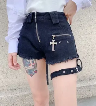 Summer Fashion Punk Denim Shorts Women Dark Fashion Gothic Girl Chic Zipper Sexy Cross Ring Hanging Bandage High Waist Shorts
Summer Fashion Punk Denim Shorts Women Dark Fashion Gothic Girl Chic Zipper Sexy Cross Ring Hanging Bandage High Waist Shorts