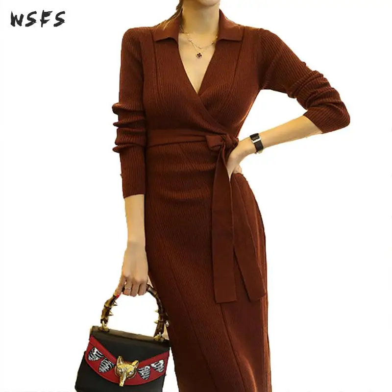 Autumn Knitted Dress Black Fuchsia Vneck Full Sleeve Womens Dress Vintage Office Bodycon Sexy Party Sashes Midi Aline Dress 2018
Autumn Knitted Dress Black Fuchsia Vneck Full Sleeve Womens Dress Vintage Office Bodycon Sexy Party Sashes Midi Aline Dress 2018