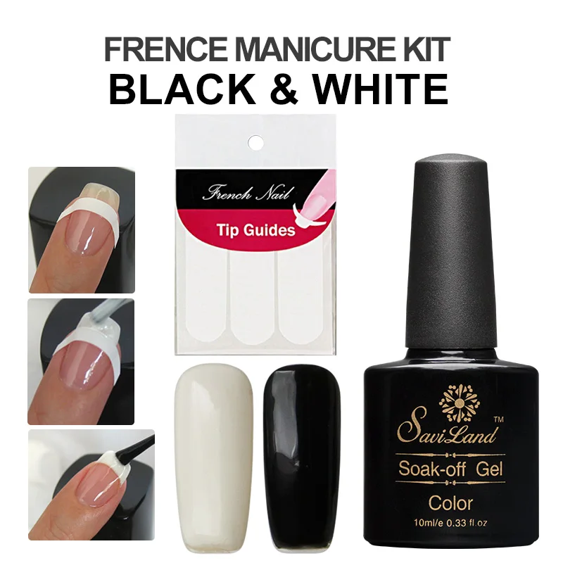Saviland 2pcs Semi Permanent Black White Color UV Gel Nail Polish + Free Tip Guides French Sticker Manicure Tools Set
Saviland 2pcs Semi Permanent Black White Color UV Gel Nail Polish + Free Tip Guides French Sticker Manicure Tools Set