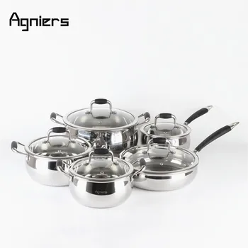 Agniers 5pans 10Pcs Light Silver Stainless Steel Cookware Set with Glass Lid
Agniers 5pans 10Pcs Light Silver Stainless Steel Cookware Set with Glass Lid