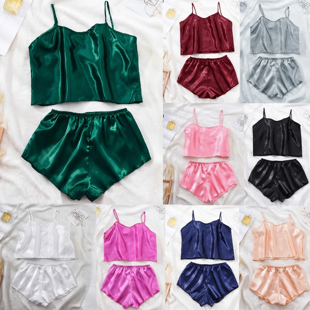 Women Sexy Sleepwear Pure Color Pajama Set Lace V-Neck Sleeveless Pyjamas Cute Polyester Shorts Pijama Mujer pizama damska
Women Sexy Sleepwear Pure Color Pajama Set Lace V-Neck Sleeveless Pyjamas Cute Polyester Shorts Pijama Mujer pizama damska