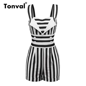Tonval Striped Vintage Pin Up Jumpsuit Elegant Short Romper Women Button Front Retro Playsuit 1950s Summer Black Overalls
Tonval Striped Vintage Pin Up Jumpsuit Elegant Short Romper Women Button Front Retro Playsuit 1950s Summer Black Overalls