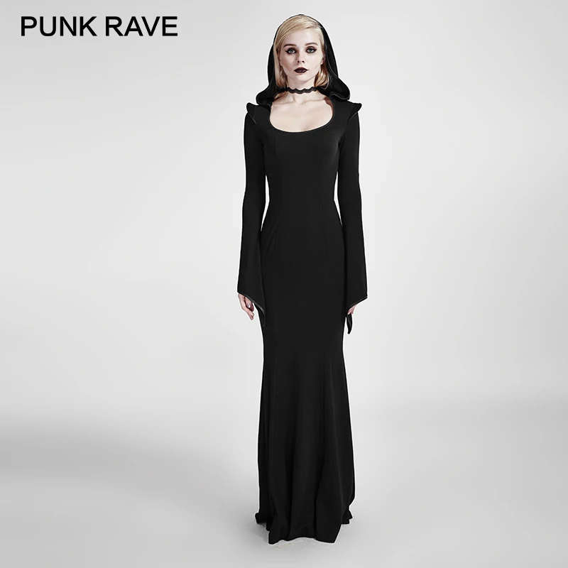 PUNK RAVE Women Novelty Gothic Long Dress with Hood High Elastic Knitted Spider Web Lace Stitching Floor-Length Sexy Party Dress
PUNK RAVE Women Novelty Gothic Long Dress with Hood High Elastic Knitted Spider Web Lace Stitching Floor-Length Sexy Party Dress