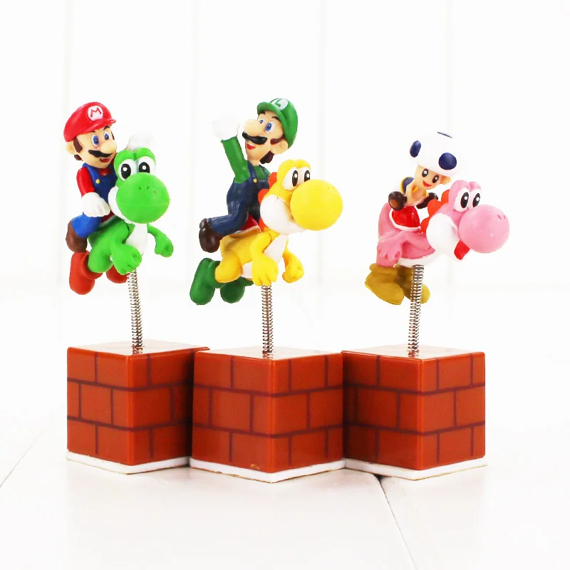 3pcs/lot Super Mario Figures Mario Luigi Toad Mushroom Riding Yoshi Spring Shake Model Toy Car Decorations
3pcs/lot Super Mario Figures Mario Luigi Toad Mushroom Riding Yoshi Spring Shake Model Toy Car Decorations