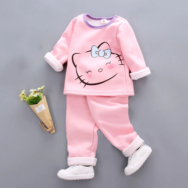 

Autumn winter Warm Velvet cartoon Hello kitty baby girls boy homewear Pajama Sets 2018 Newborn sets for 12m-3Y baby girl clothes