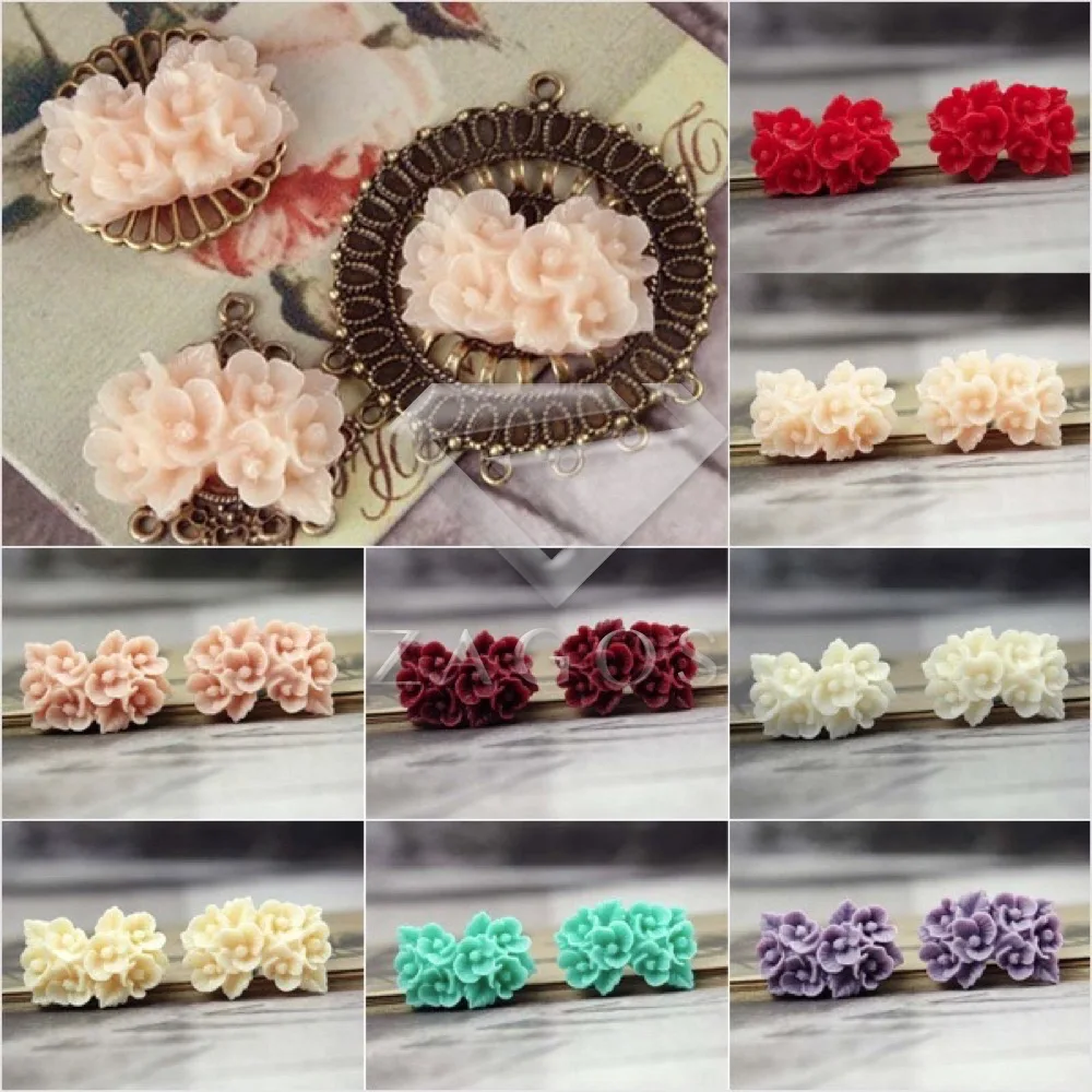 3/9Pcs Resin Vintage Style Flower Flat Back Cabochon 26x17x9mm For Jewelry Accessories Flatback Wholesale RB0506 | Украшения и