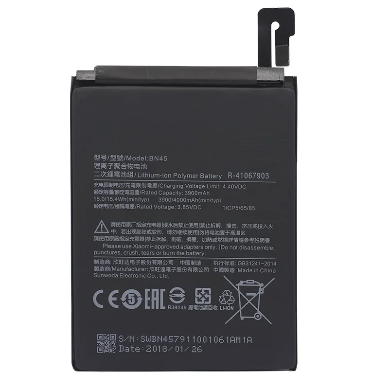 BN45 Mobile Phone Battery For Xiaomi Mi Note 2 Redmi Note 5 Replacement Battery High Capacity 3900mAh
BN45 Mobile Phone Battery For Xiaomi Mi Note 2 Redmi Note 5 Replacement Battery High Capacity 3900mAh