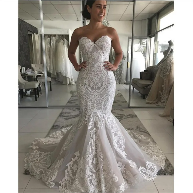 Luxury Appliqued Lace Memaid Bridal Dress Sexy Sleeveless Lace Wedding Dress Strapless Arabic Bridal Gown Vestido De Noiva
Luxury Appliqued Lace Memaid Bridal Dress Sexy Sleeveless Lace Wedding Dress Strapless Arabic Bridal Gown Vestido De Noiva