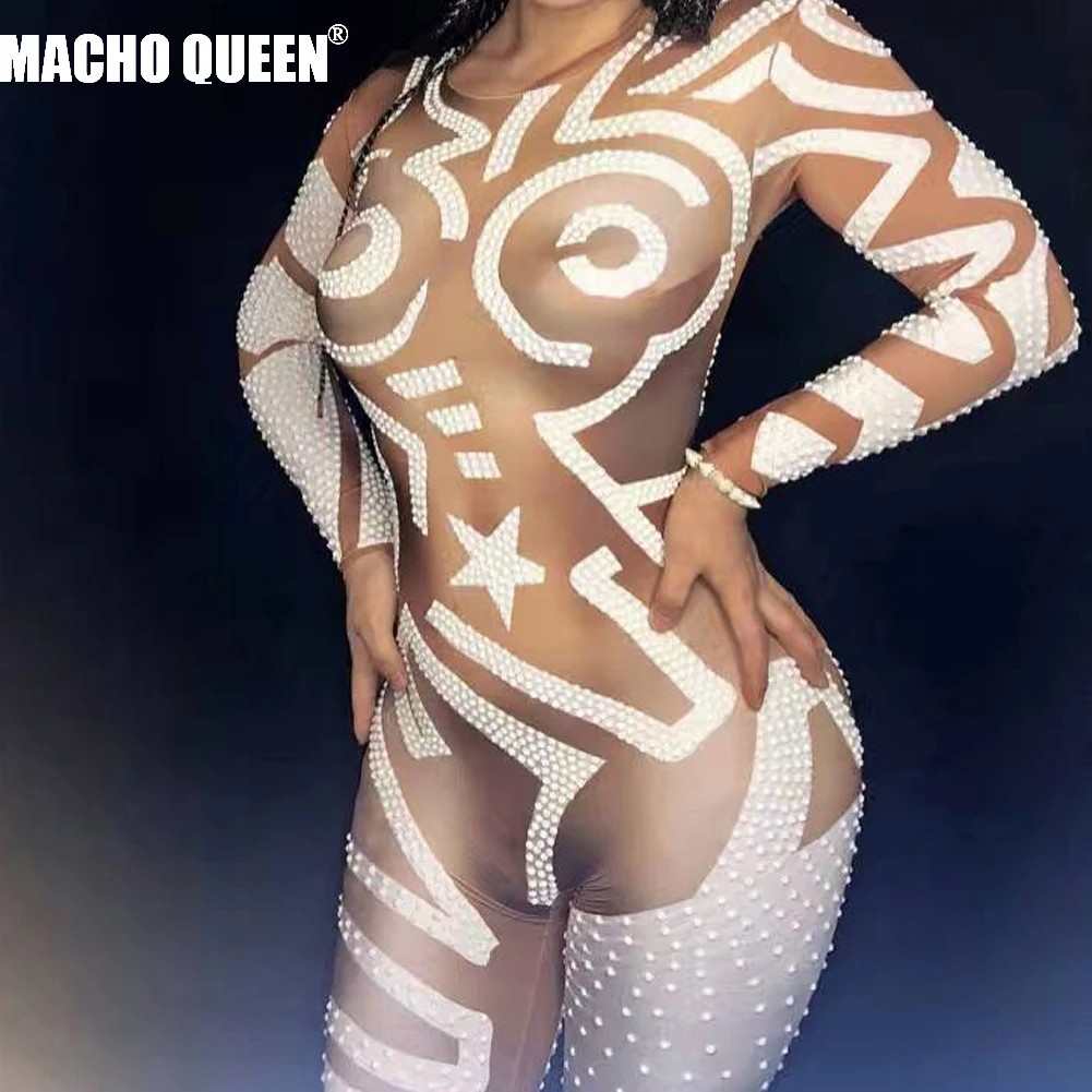 Sexy Rompers Rhinestones Jumpsuit Women's Outfit Dance Bodysuit Nightclub Costume Female Singer Dance Tattoo Wear
Sexy Rompers Rhinestones Jumpsuit Women's Outfit Dance Bodysuit Nightclub Costume Female Singer Dance Tattoo Wear