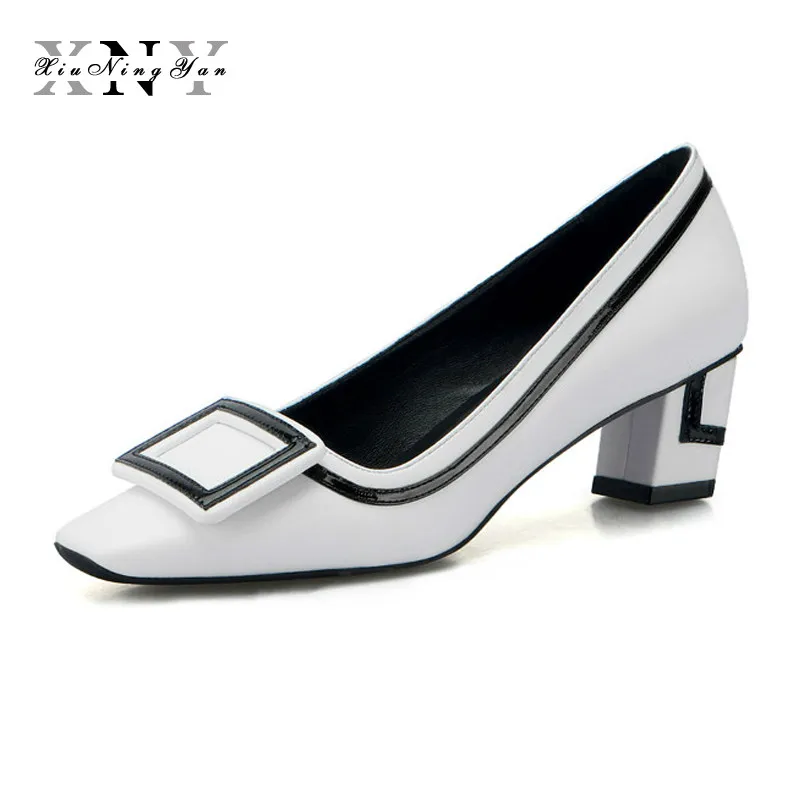 2019 Fashion Cow Leather Shallow Square Heel Big Size Women Pumps Slip on Elegant Wedding Office Lady Party Metal Sexy Shoes
2019 Fashion Cow Leather Shallow Square Heel Big Size Women Pumps Slip on Elegant Wedding Office Lady Party Metal Sexy Shoes