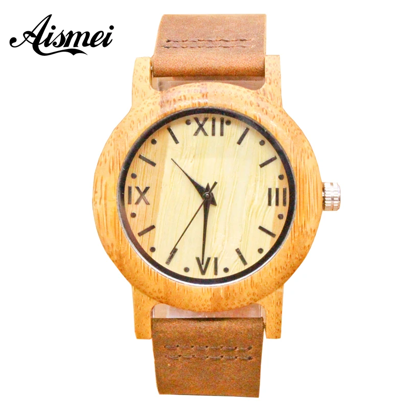 

2018 Women Wooden Quartz Watch Ladies Roman numerals dial with Leather Strap Wood Watches Female Wristwatch Feminino Clock