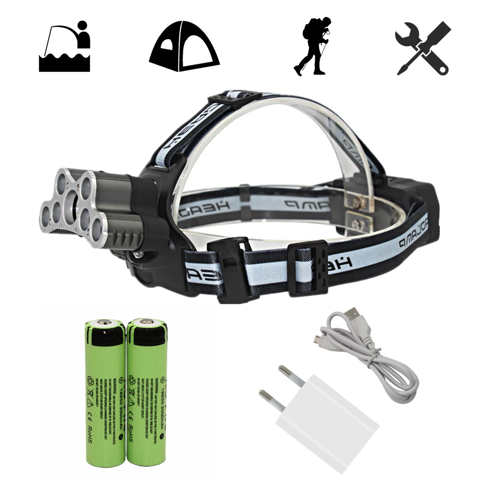 Rechargeable Headlamp 7x T6 + 2x Q5 Tactical LED Headlight Head Lamp Camping Fishing Light + 18650 Battery + USB Charger
Rechargeable Headlamp 7x T6 + 2x Q5 Tactical LED Headlight Head Lamp Camping Fishing Light + 18650 Battery + USB Charger