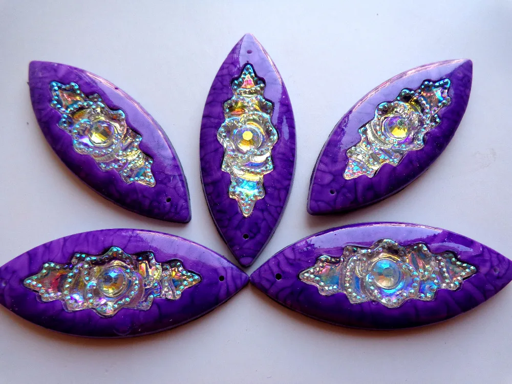 

Big gem stone 50*20mm Navette horse eye shape Sew on resin crystal purple / clear AB colour rhinestones flatback 2 holes 20pcs