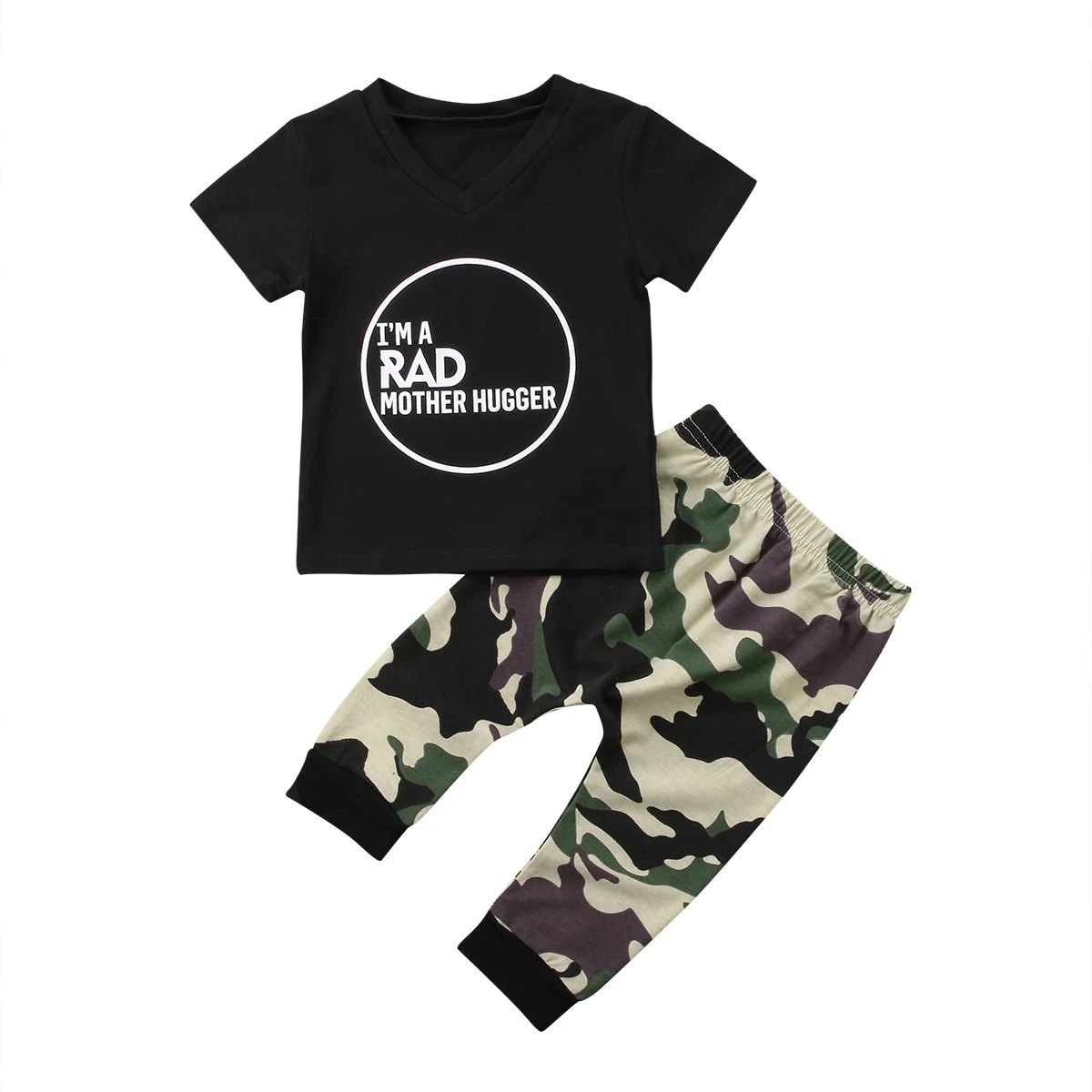 Летние для маленьких мальчиков комплект одежды одежда Camoflage топы с короткими