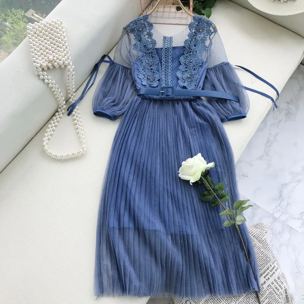 2024 Women Lantern Sleeve Mesh Gauze Lace Flower Bead Dress Elegant Lady Bodycon Vestidos Long Pleated Slim Chic Belt Midi Dress
2024 Women Lantern Sleeve Mesh Gauze Lace Flower Bead Dress Elegant Lady Bodycon Vestidos Long Pleated Slim Chic Belt Midi Dress