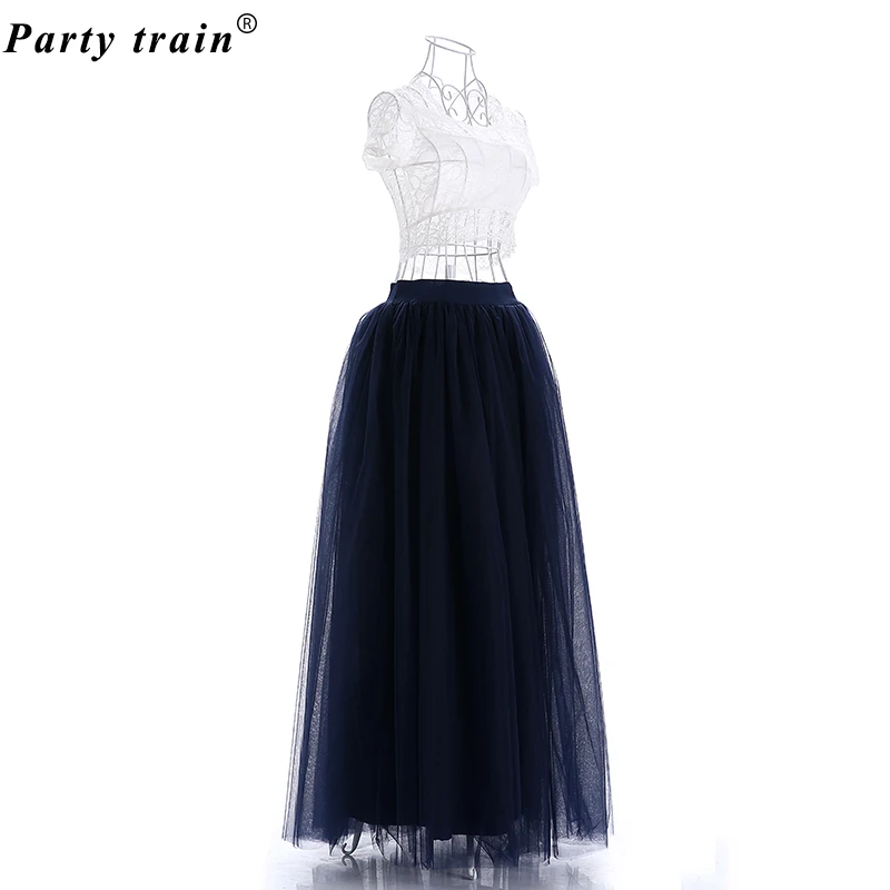 2018 Spring Fashion Womens Lace Princess Fairy Style 4 layers Voile Tulle Skirt Bouffant Puffy Fashion Skirt Long Tutu Skirts 38