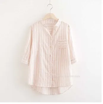 Summer Brief Chemise Loose Cotton Blusa Feminina V-neck Office Lady Women's Blouse Striped Top Female Textured Women's Shirts
Summer Brief Chemise Loose Cotton Blusa Feminina V-neck Office Lady Women's Blouse Striped Top Female Textured Women's Shirts