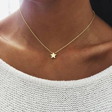 Nuevo minimalismo pequeña estrella colgante collares para mujeres señoras oro plata cadena gargantilla collar mujeres pentagrama joyería(China)