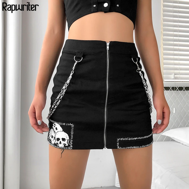 Rapwriter Punk Style Chain Patchwork Middle Zipper Skull Design Pencil Skirts Women 2019 High Waist Mini Skirt Sexy Saias falda
Rapwriter Punk Style Chain Patchwork Middle Zipper Skull Design Pencil Skirts Women 2019 High Waist Mini Skirt Sexy Saias falda